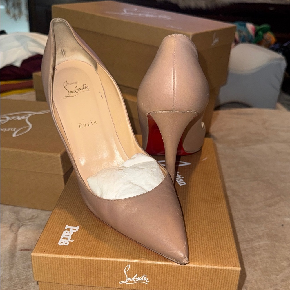 Christian Louboutin Nude Apostrophy Pointed Toe Pump